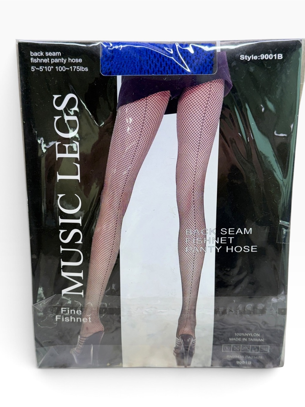 Music Legs Fishnet Back Seam Pantyhose 9001B OS 5’-5’10” 100-175lbs Royal Blue